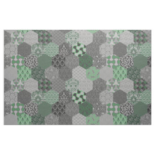 Patchwork Hexagons grün und grau Stoff