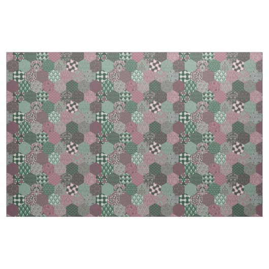 Patchwork Hexagons Himbeere und Pine Stoff (Yard (91,4 cm))