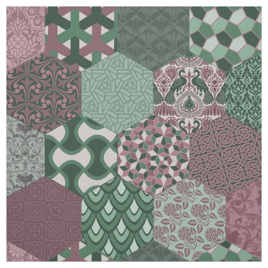 Patchwork Hexagons Himbeere und Pine Stoff (Muster)