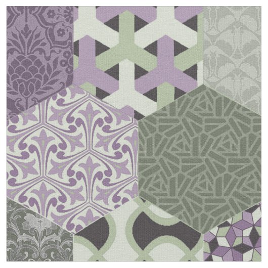 Patchwork Hexagons Lavender and Sage Stoff (Nahaufnahme)
