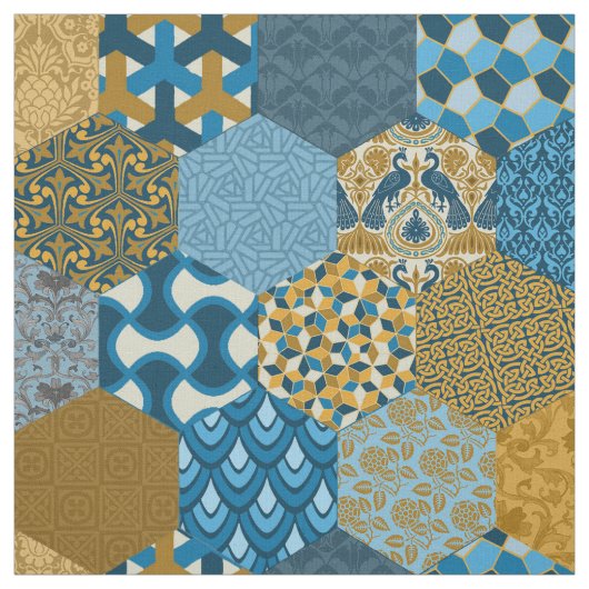 Patchwork Hexagons Mustard and Navy Stoff (Muster)