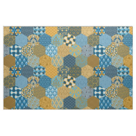 Patchwork Hexagons Mustard and Navy Stoff