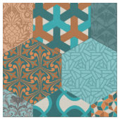 Patchwork Hexagons Pfau und Kupfer Stoff (Nahaufnahme)