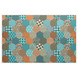 Patchwork Hexagons Pfau und Kupfer Stoff