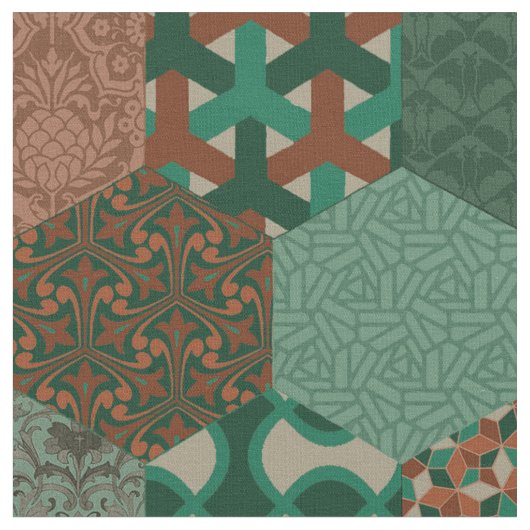 Patchwork Hexagons Rost und Pine Stoff (Nahaufnahme)