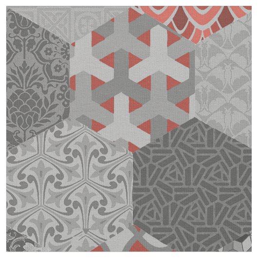 Patchwork Hexagons Rot und Grau Stoff (Nahaufnahme)