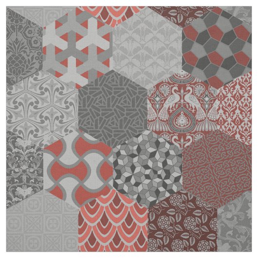 Patchwork Hexagons Rot und Grau Stoff (Muster)