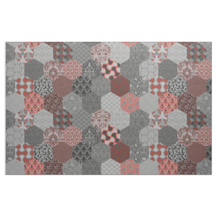 Patchwork Hexagons Rot und Grau Stoff