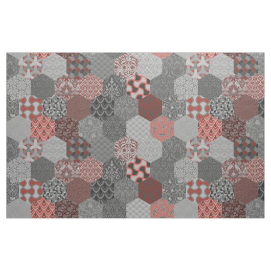 Patchwork Hexagons Rot und Grau Stoff (Fat Quarter (45,7 x 55,9 cm))