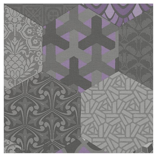 Patchwork Hexagons Violet und Grau Stoff (Nahaufnahme)