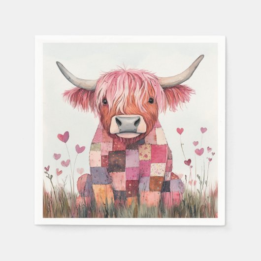 Patchwork Highland Cow Valentine Serviette (Vorderseite)