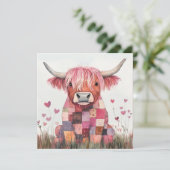 Patchwork Highland Cow Valentinstag Feiertagskarte (Stehend Vorderseite)