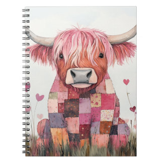 Patchwork Highland Cow Valentinstag Notizblock
