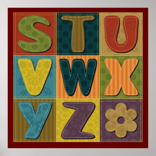 Patchwork Hintergrund mit Alphabet Muster Poster (Vorne)
