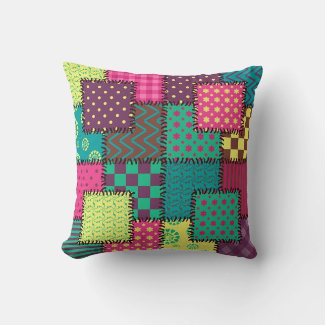 Patchwork-Hintergrund mit verschiedenen Mustern Kissen (Vorderseite)