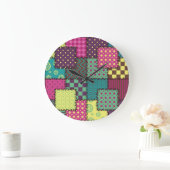 Patchwork: Hintergrund verschiedener Muster Große Wanduhr (Zuhause)