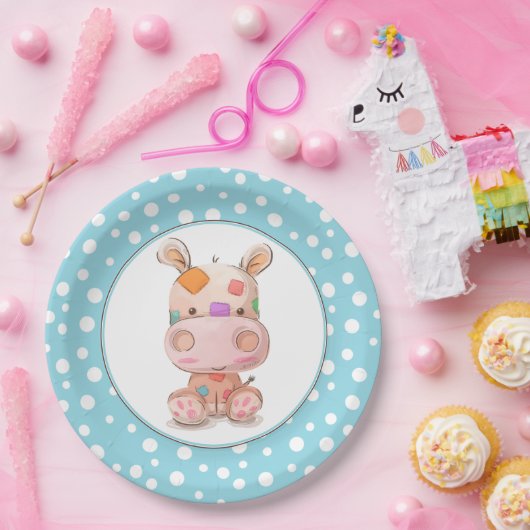 Patchwork Hippo Child's Blue Birthday Pappteller (Party)