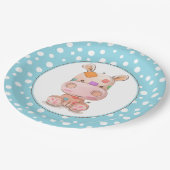 Patchwork Hippo Child's Blue Birthday Pappteller (Schrägansicht)