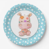 Patchwork Hippo Child's Blue Birthday Pappteller (Vorderseite)