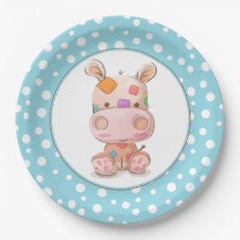 Patchwork Hippo Child's Blue Birthday Pappteller