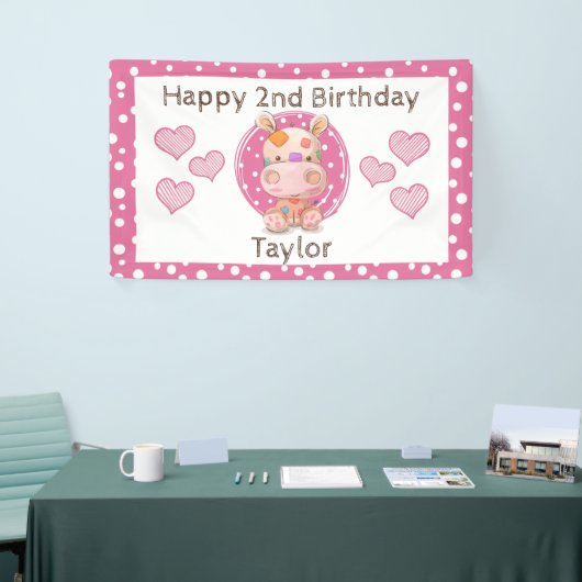 Patchwork Hippo Child's Pink Birthday Banner (Messeveranstaltung)