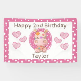 Patchwork Hippo Child's Pink Birthday Banner