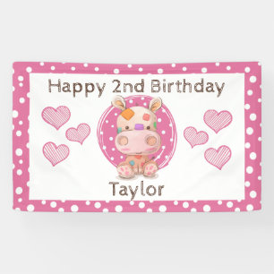 Patchwork Hippo Child's Pink Birthday Banner