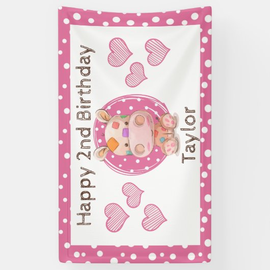 Patchwork Hippo Child's Pink Birthday Banner (Vertikal)