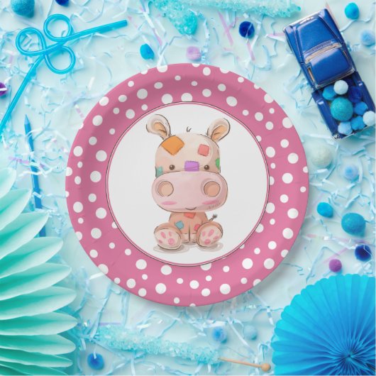 Patchwork Hippo Child's Pink Birthday Pappteller (Party)