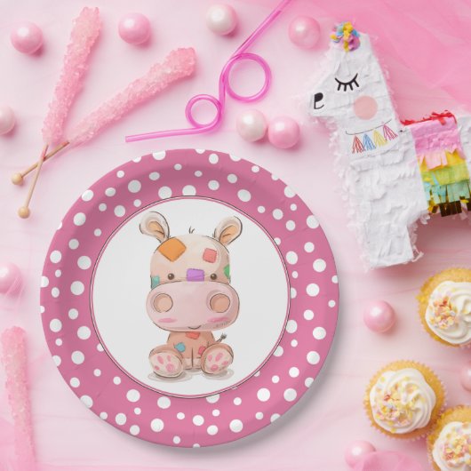 Patchwork Hippo Child's Pink Birthday Pappteller (Party)