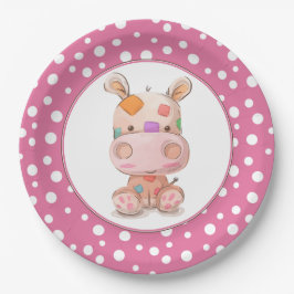 Patchwork Hippo Child's Pink Birthday Pappteller