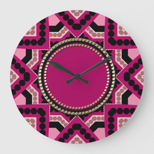 Patchwork Hot Pink Geometric Star Wall Clock Große Wanduhr (Vorderseite)