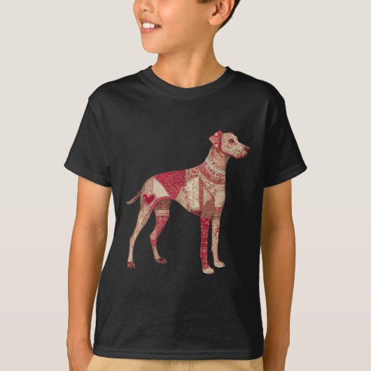 Patchwork-Hund mit Herz im Valentinstil T-Shirt (Vorderseite)