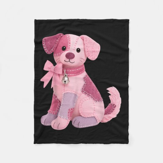Patchwork-Hund Rosa Band Brustkrebsbewusstsein Fleecedecke (Vorderseite)