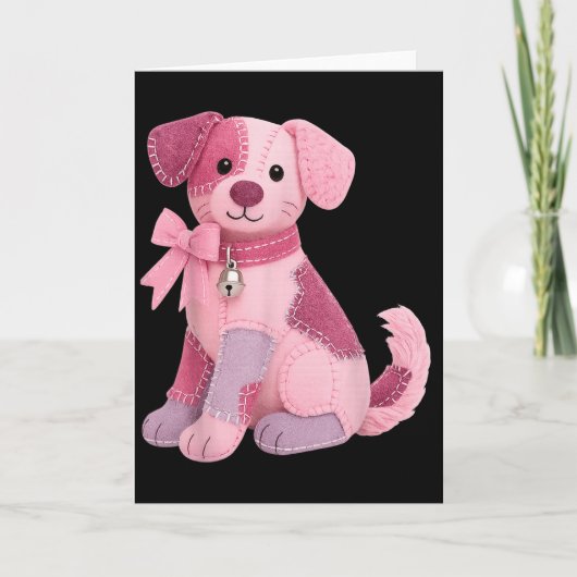 Patchwork-Hund Rosa Band Brustkrebsbewusstsein Karte (Vorderseite)