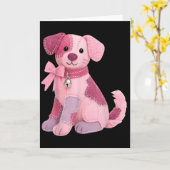 Patchwork-Hund Rosa Band Brustkrebsbewusstsein Karte (Gelbe Blume)