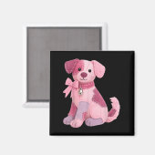 Patchwork-Hund Rosa Band Brustkrebsbewusstsein Magnet (Vorderseite/Rückseite)