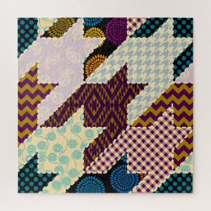 Patchwork Hunde Zahn: Vintag nahtloser Hintergrund Puzzle