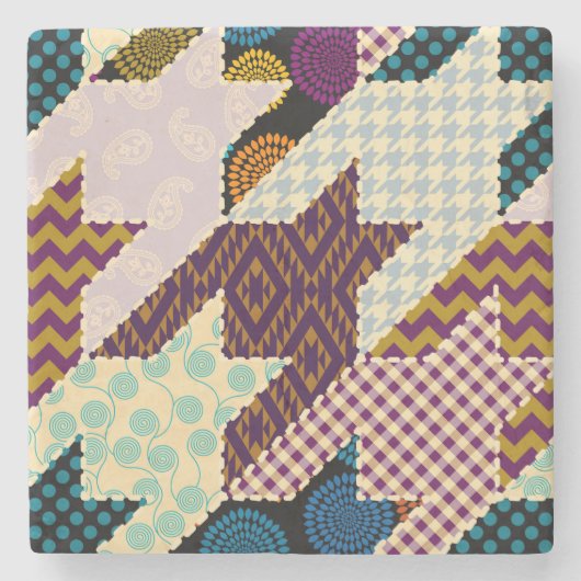Patchwork Hunde Zahn: Vintag nahtloser Hintergrund Steinuntersetzer (Vorderseite)