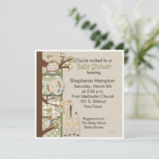 Patchwork in Grüntöne Babydusche Einladung (Stehend Vorderseite)