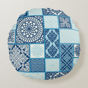 Patchwork-Kacheln, nahtloser Hintergrund. Rundes Kissen