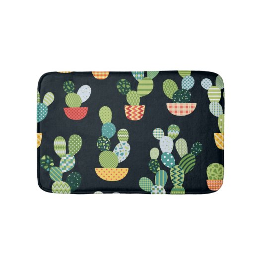 Patchwork-Kaktus-Pflanze Nahtloses Muster Badematte (Vorderseite)