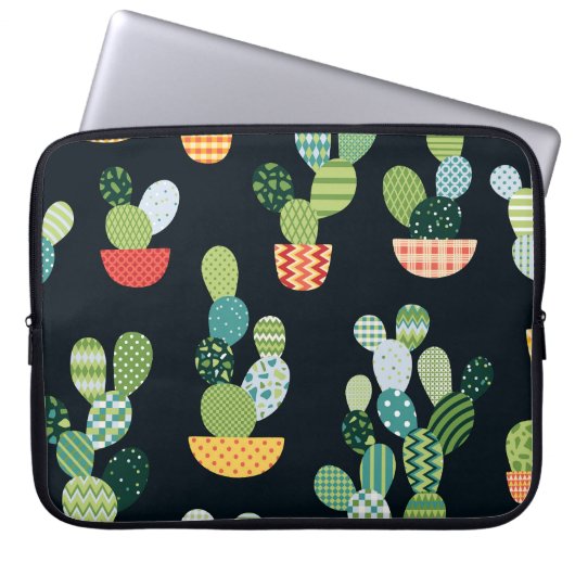 Patchwork-Kaktus-Pflanze Nahtloses Muster Laptopschutzhülle (Vorderseite)