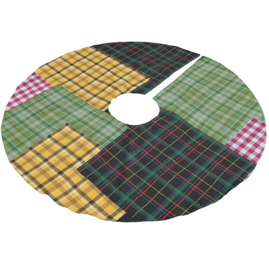 Patchwork Karierter Holiday Tree-Rock Polyester Weihnachtsbaumdecke (Schrägansicht)