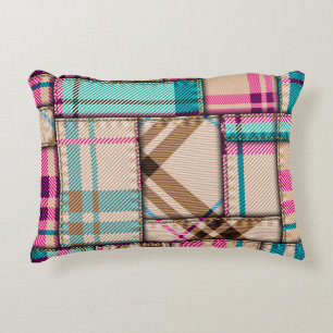 Patchwork Karierter, Vintager Nahtloser Hintergrun Dekokissen