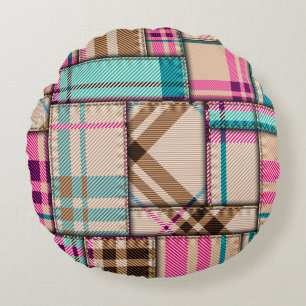Patchwork-Karomuster, nahtloser Hintergrund im Vin Rundes Kissen