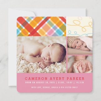Patchwork Karos Baby Girl Birth Announccard Ankündigung