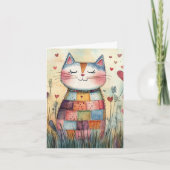 Patchwork Katze Valentine Feiertagskarte (Vorderseite)