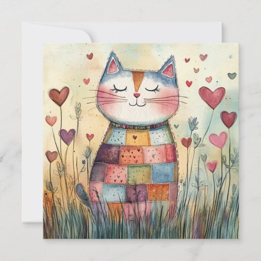 Patchwork Katze Valentine Feiertagskarte (Vorderseite)