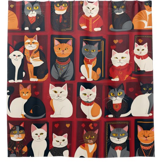 Patchwork-Katzen AI Art Duschvorhang (Vorderseite)